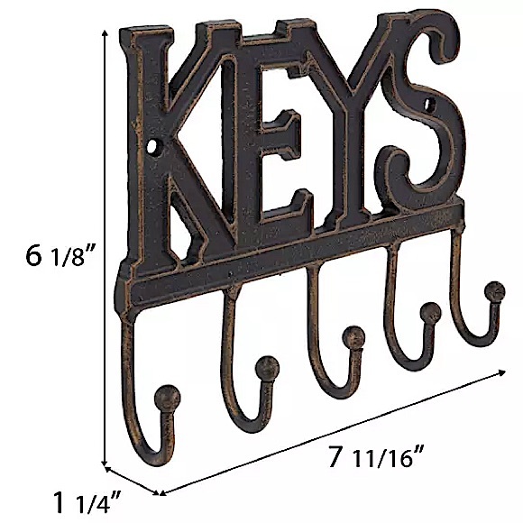 Threshold Rustic Cast Iron "Keys" 5-Hook Key Rack - Picture 3 of 7